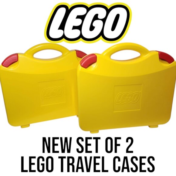 SET of 2 LEGO Yellow Plastic Carrying Carry Case Storage Box w Handle Dividers O - Picture 1 of 14